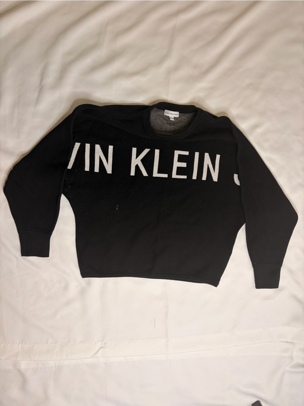 Calvin Klein Jeans Black Logo Sweatshirt Women M Crew Neck Long Sleeve